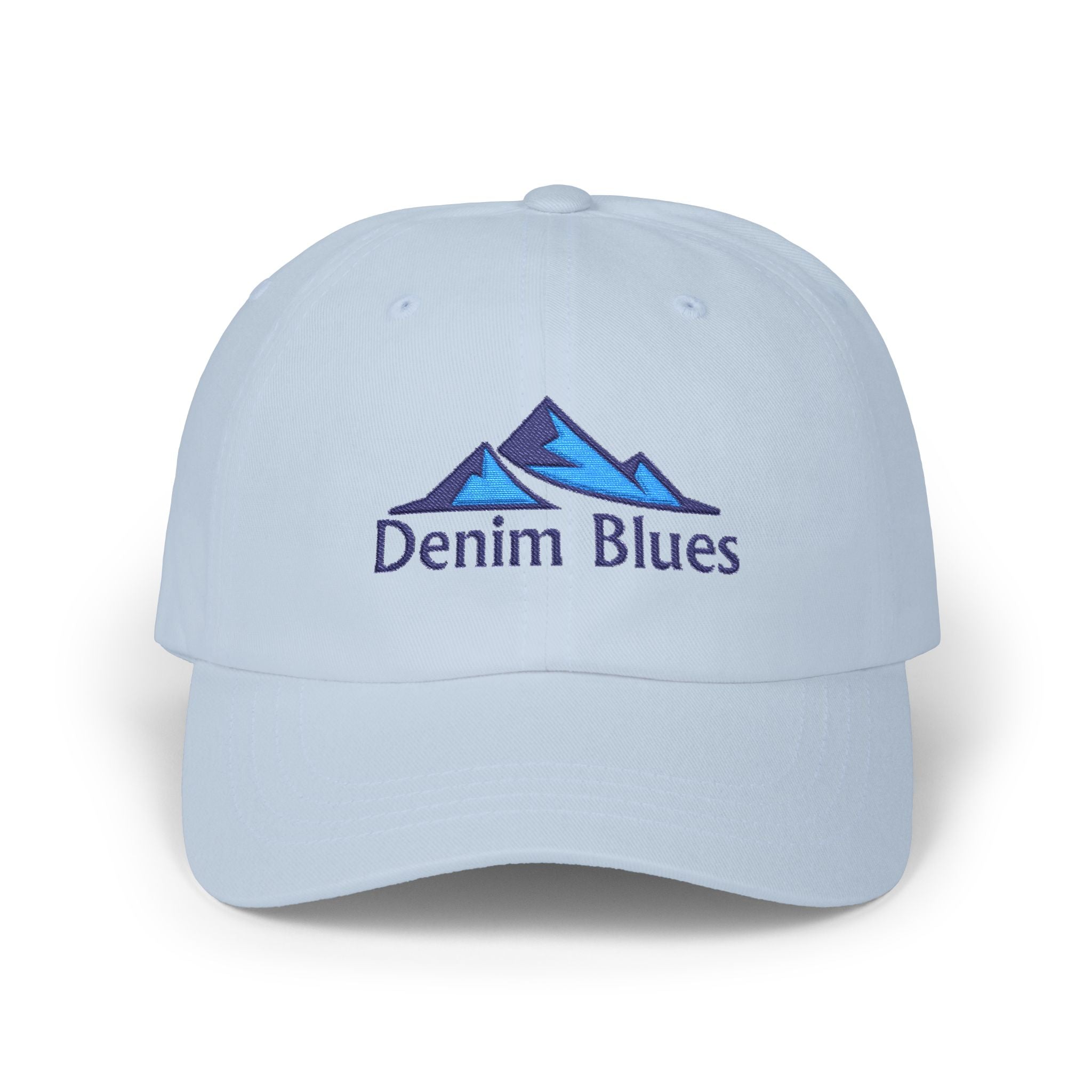 Denim Blues Mountain Cap — Embroidered Blue Mountain Logo Hat