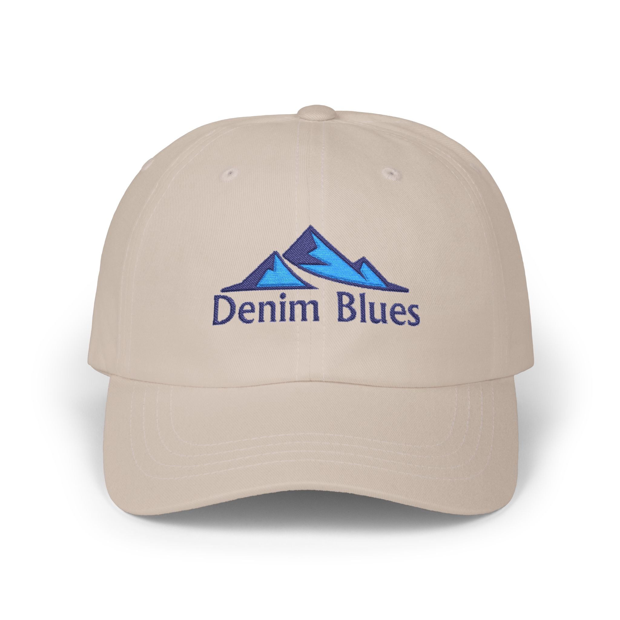 Denim Blues Mountain Cap — Embroidered Blue Mountain Logo Hat