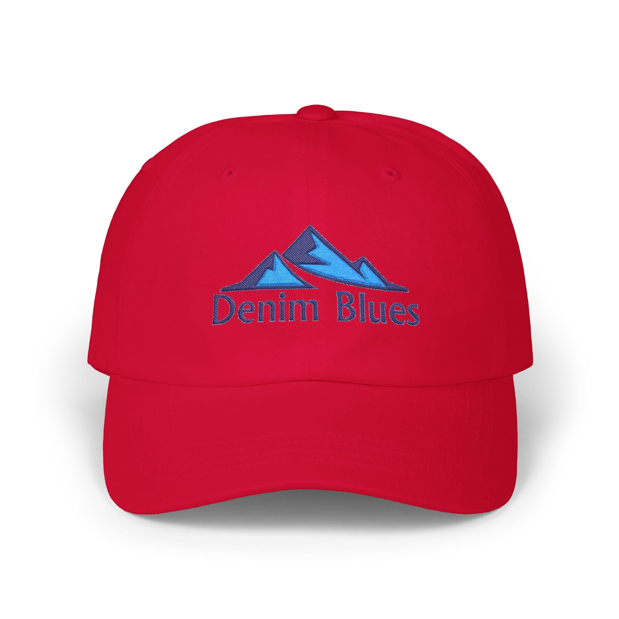 Denim Blues Mountain Cap — Embroidered Blue Mountain Logo Hat