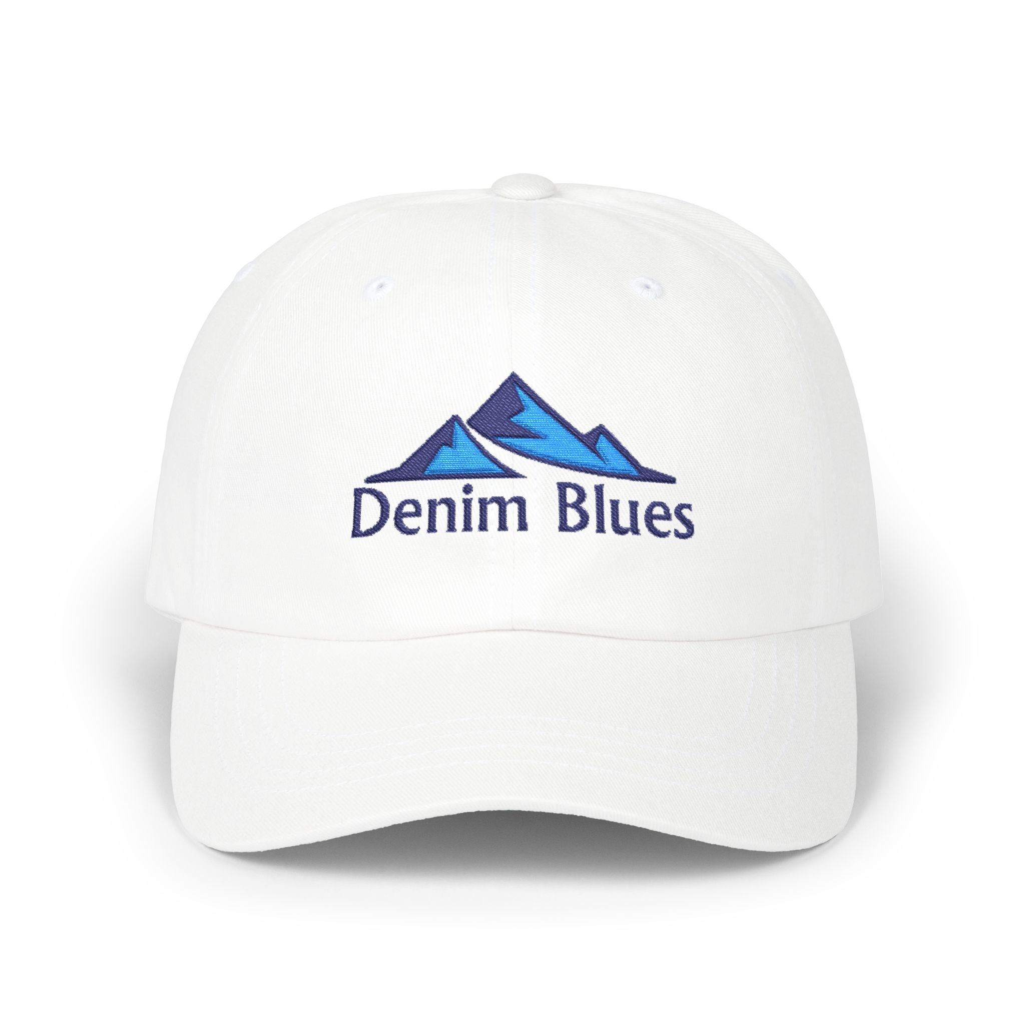 Denim Blues Mountain Cap — Embroidered Blue Mountain Logo Hat