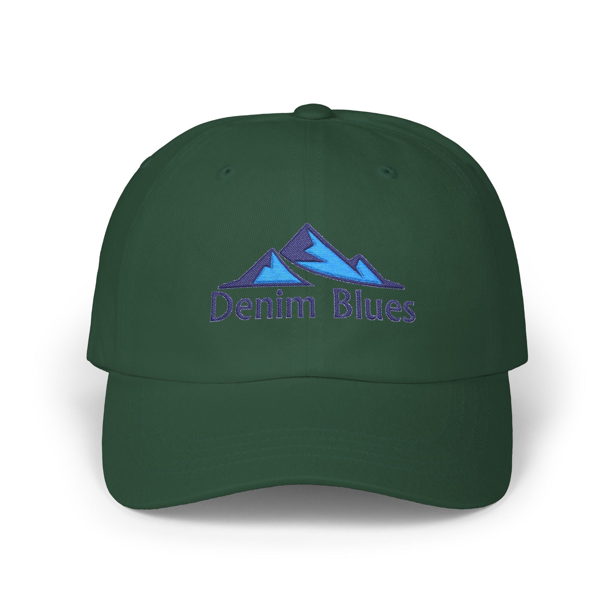 Denim Blues Mountain Cap — Embroidered Blue Mountain Logo Hat