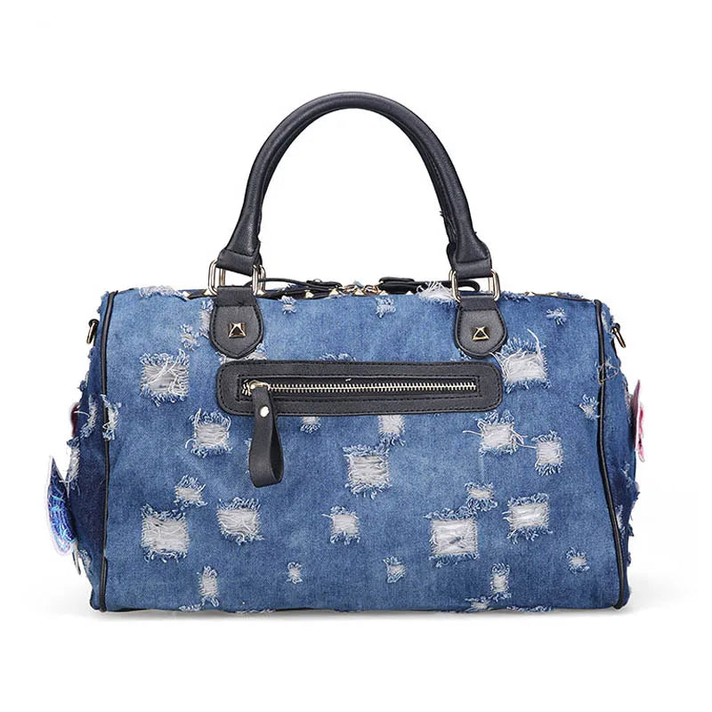 iPinee New Women Luggage Travel Bags Cute Cartoon Daypack Denim Bags Handbags Fashion Shoulder Bag Female