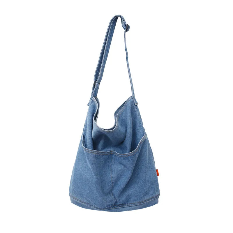 Denim Solid Color Large Capacity Casual Tote 2026 Hot Sale High Quality Bags Daily Leisure Versatile Durable Shoulder Bags