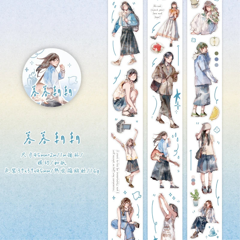 Journal GO 4.5x200cm Aesthetics Creative Girl Character Tape Sticker Diary Collage Junk Journal Scrapbooking Planner Washi Tape