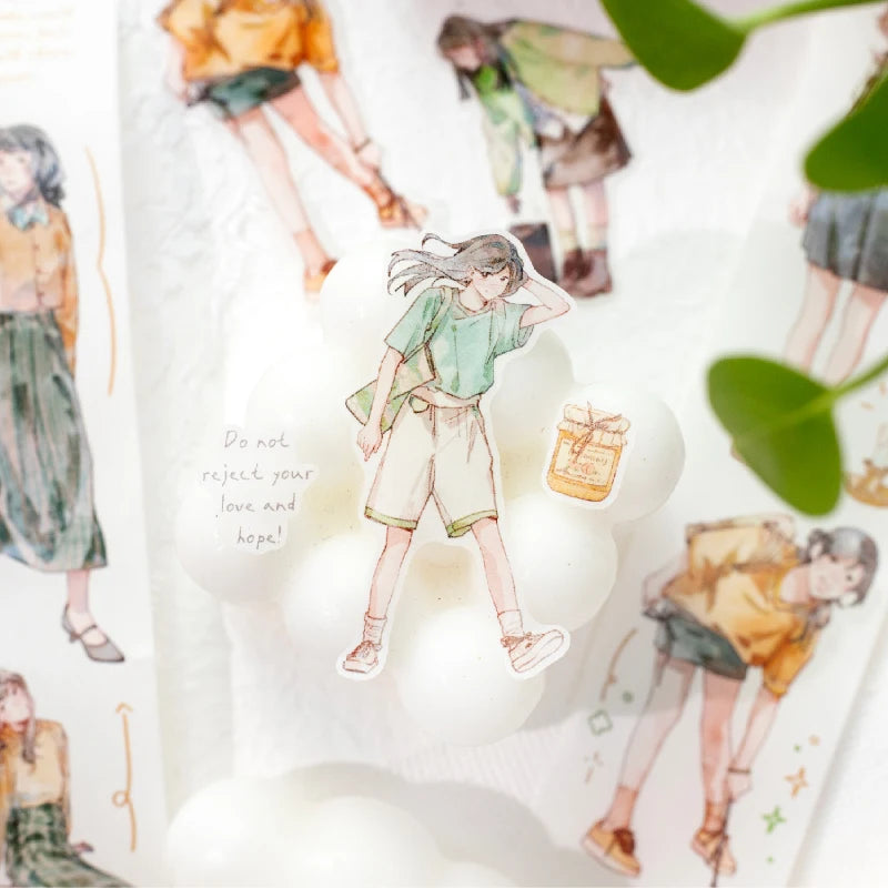 Journal GO 4.5x200cm Aesthetics Creative Girl Character Tape Sticker Diary Collage Junk Journal Scrapbooking Planner Washi Tape