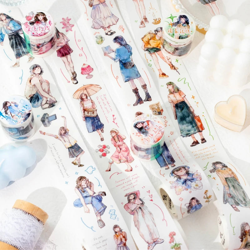 Journal GO 4.5x200cm Aesthetics Creative Girl Character Tape Sticker Diary Collage Junk Journal Scrapbooking Planner Washi Tape