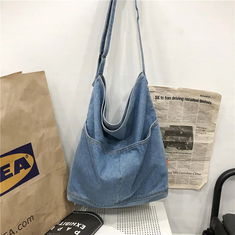 Denim Solid Color Large Capacity Casual Tote 2026 Hot Sale High Quality Bags Daily Leisure Versatile Durable Shoulder Bags