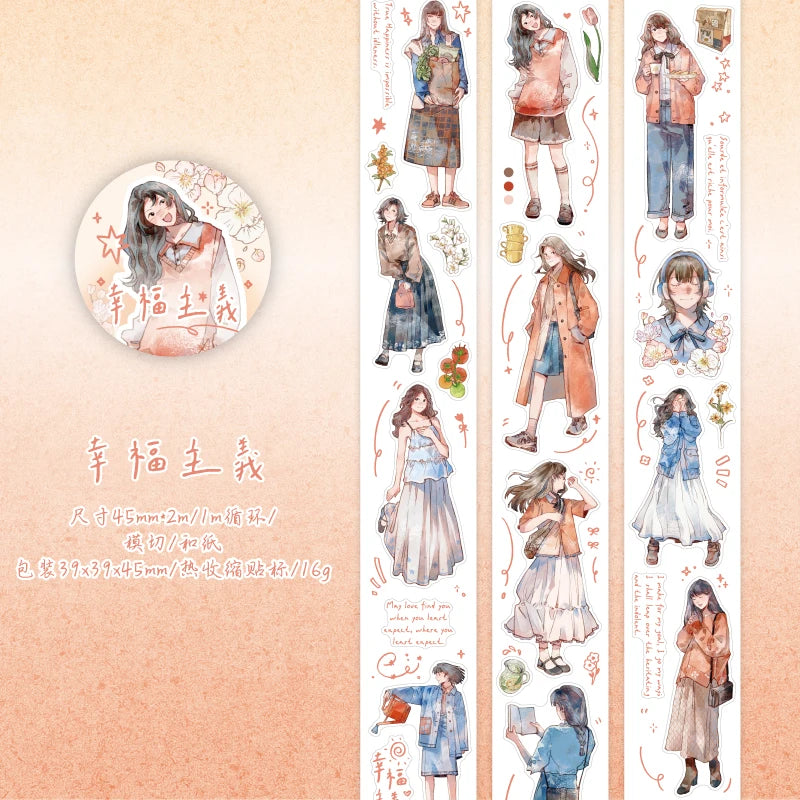 Journal GO 4.5x200cm Aesthetics Creative Girl Character Tape Sticker Diary Collage Junk Journal Scrapbooking Planner Washi Tape
