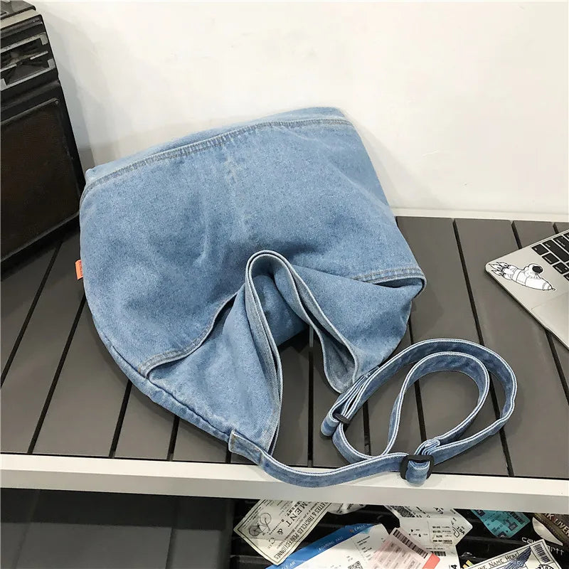 Denim Solid Color Large Capacity Casual Tote 2026 Hot Sale High Quality Bags Daily Leisure Versatile Durable Shoulder Bags