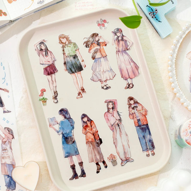 Journal GO 4.5x200cm Aesthetics Creative Girl Character Tape Sticker Diary Collage Junk Journal Scrapbooking Planner Washi Tape