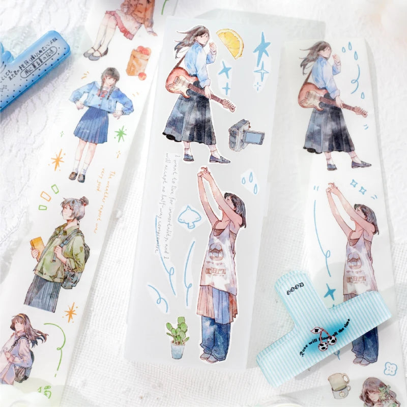 Journal GO 4.5x200cm Aesthetics Creative Girl Character Tape Sticker Diary Collage Junk Journal Scrapbooking Planner Washi Tape