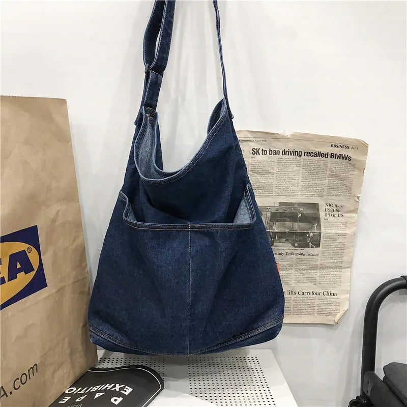 Denim Solid Color Large Capacity Casual Tote 2026 Hot Sale High Quality Bags Daily Leisure Versatile Durable Shoulder Bags